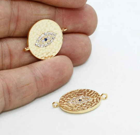 20mm 24k Shiny Gold Evil Eye Medallion, Evil Eye Pendant, MLS17