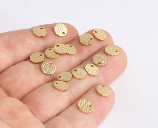 8mm 24k Shiny Gold Coins, Textured Coin Charms, Round Disc, XP69
