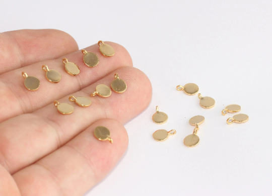 6x8mm 24k Shiny Gold Coin Charms, Stamping Disc, Gold XP199