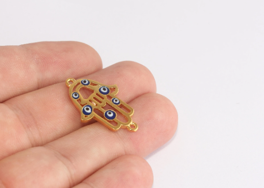 20x29mm 24 Shiny Gold Hamsa, Blue Evil Eye Hamsa, XP216