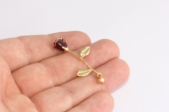 22x37mm 24k Shiny Gold Rose Pendant, Flower Charms, Gold XP237