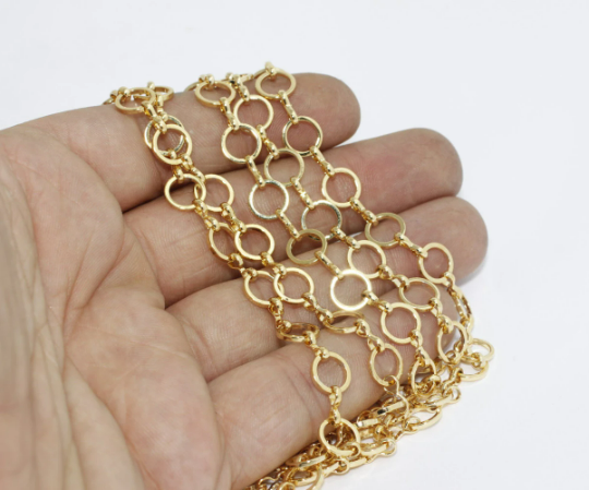 8mm 24k Shiny Gold Bar Chain, Link Chain, Gold Soldered BXB105