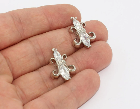 16x22mm Rhodium Plated Fleur De Lis Charms, Fleur De Lis MTE972
