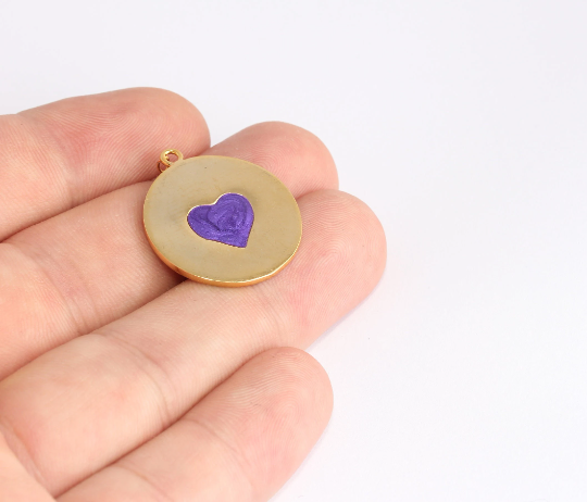 Ciondolo a forma di cuore in smalto lucido oro 24k, 23x27 mm, oro, MTE490