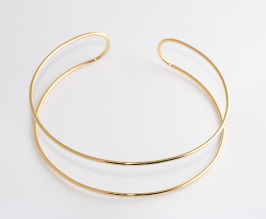 2mm 24k Shiny Gold Round Wire Necklace, Open Cuff     CHK714-1