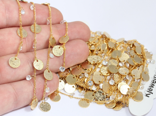 8mm 24k Shiny Gold Coin Chain, Chain With Crystal , Gold Plated Chains, CHK544