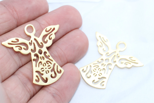 33x34mm 24k Matt Gold Angel Charms, Angel Pendant,Brass MTE9
