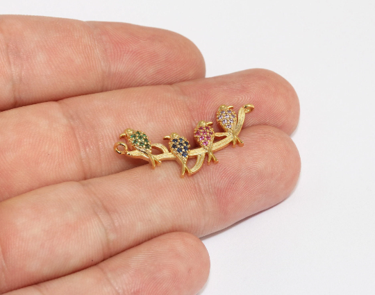 13x37mm 24k Shiny Gold Bird Charms, Micro Pave Bird , MLS1006