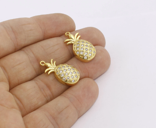 11x20mm 24 ayar Parlak Altın Tılsımlar, Ananas, Altın, ZRCN666