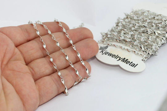 2,3mm Rhodium Plated Helix Chain, Soldered Chain, Silver BXB221