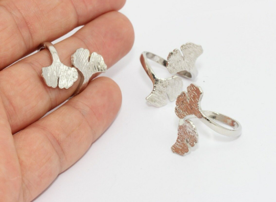 Silver Plated Ring, Gingko Biloba Leaf Ring, Maidenhair Tree MTE1211