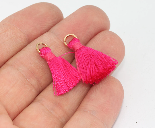 Pink tassels, Mini Tassels, 2,5cm , Short Thread Cotton Tassels, XSL5