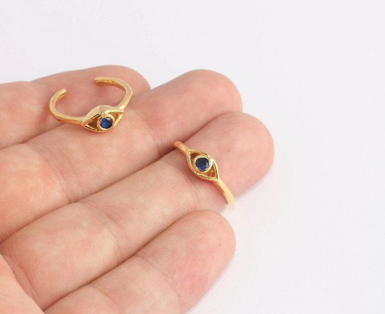 16-17mm 24k Shiny Gold Evil Eye Rings, Micro Pave Evil Eye, SLM532