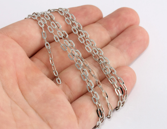 2,5x6mm Rodyum Kaplama Bağlantı Zinciri, Gümüş Çubuk Zincir, Kablo CHK76-1