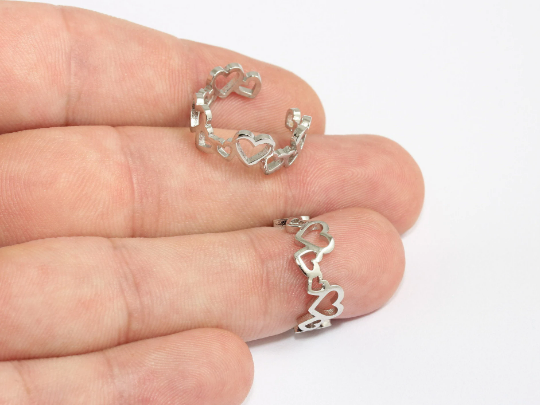 Rhodium Plated Heart Rings, Width 7mm, Heart Rings, MLS761