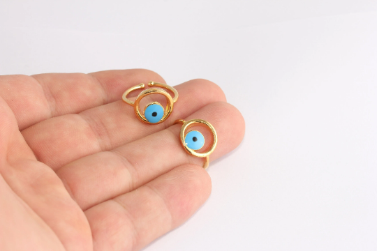 16-17mm 24k Shiny Gold Rings, Evil Eye Rings, Statement, SLM1065