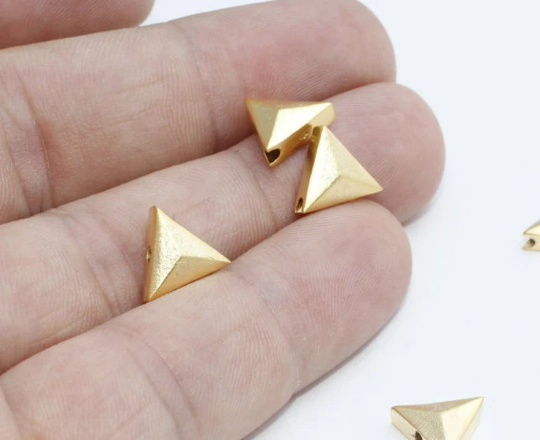 9x10mm 24k Matt Gold Triangle Charms, Triangle Beads, BRT174
