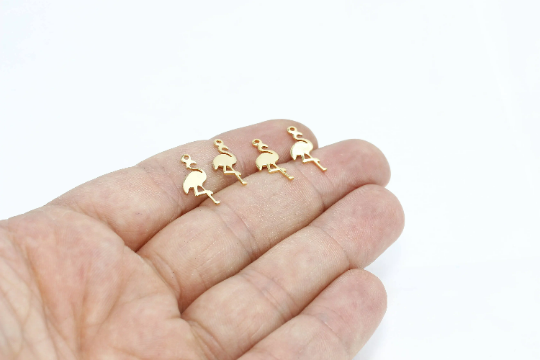 6x16mm 24k Shiny Gold Flamingo, Flamingo Charms, Necklace Pendant, Bracelet Flamingo Charms, Flamingo, Gold Plated Findings, MTE226