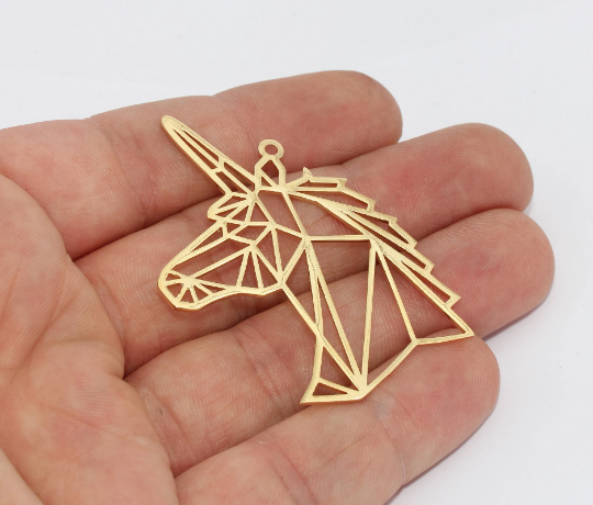 28x50mm 24k Shiny Gold Unicorn Pendant, Unicorn MTE1032