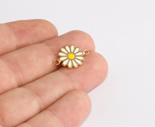 14x20mm 24 Ayar Parlak Altın Papatya Charm, Çiçek Bağlantılı Kolye, BXB141-2
