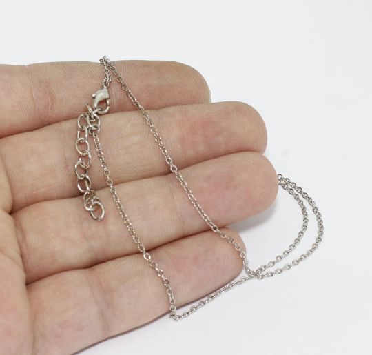 17" + 2" Rhodium Plated Necklace, Tiny Chain, Finished  CLO45