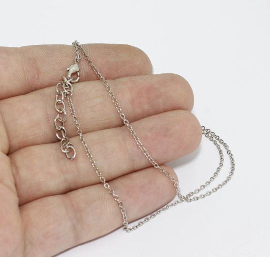 17" + 2" Rhodium Plated Necklace, Tiny Chain, Finished CLO29-1
