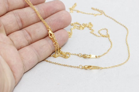 18" 24k Shiny Gold Necklace, Gold Tiny Chain, Finished Chain, CHK387