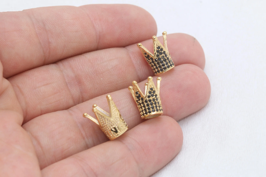 Perline in oro lucido 24k 7x11 mm, ciondoli a corona, micro pavé ZRCN595