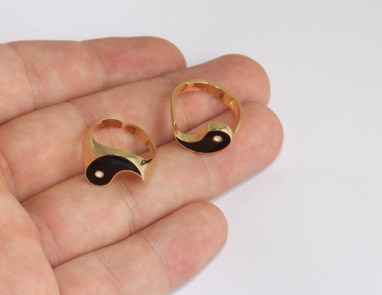 16-17mm 24k Shiny Gold Rings, Enamel Yin Yang Rings,Gold SLM107