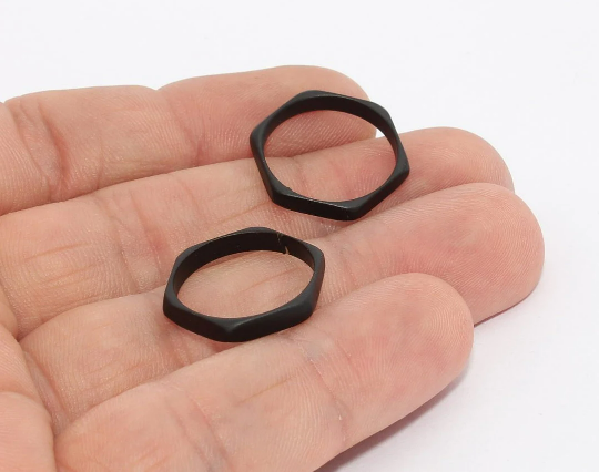 No7 Matt Black Hexagon Ring, Honeycomb Ring, Black Ring, MTE977