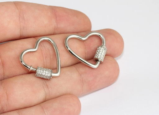 Rhodium Plated Heart Screw Clasp