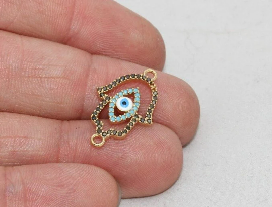 Shiny Gold Plated Hamsa Bracelet, 15x24mm Cubic, MTE1015