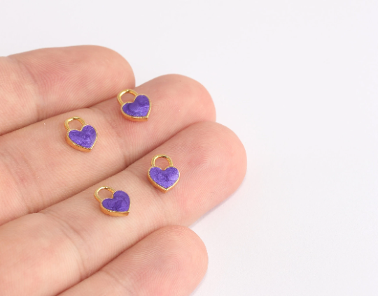7x9mm 24k Shiny Gold Heart, Heart Pendant, Purple, Gold SLM678