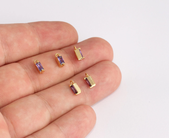 3x8,5mm 24k Shiny Gold Drop Beads, Purple Stone Charm SLM255