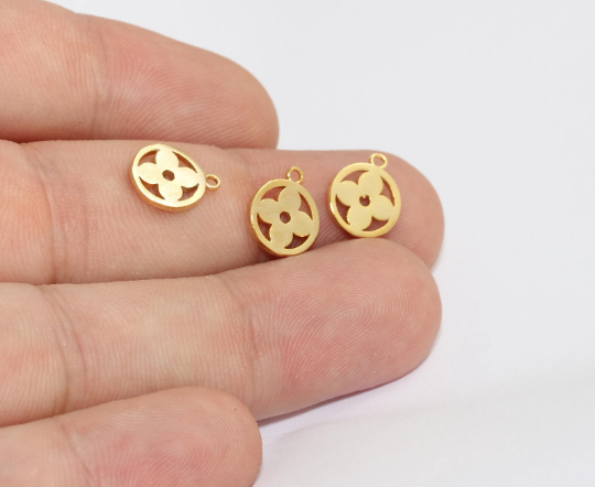10x12mm 24k Shiny Gold Flower Charms, Tiny Flower , MLS449
