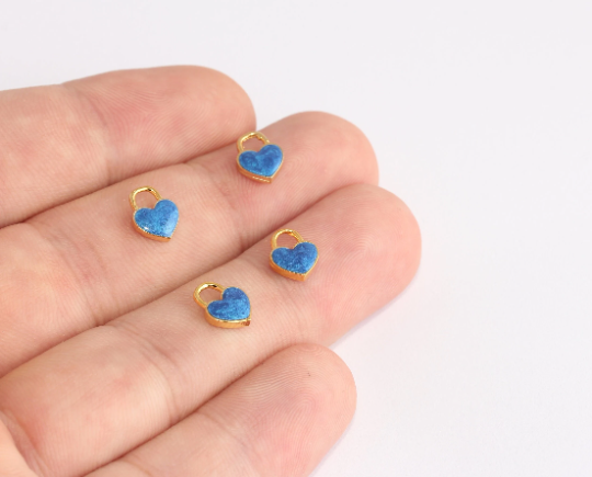 7x9mm 24k Shiny Gold Heart, Heart Pendant, Blue , Gold SLM166