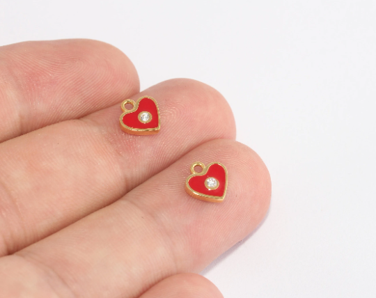 8mm 24k Shiny Gold Heart Charms, Micro Pave Heart Beads, XP448