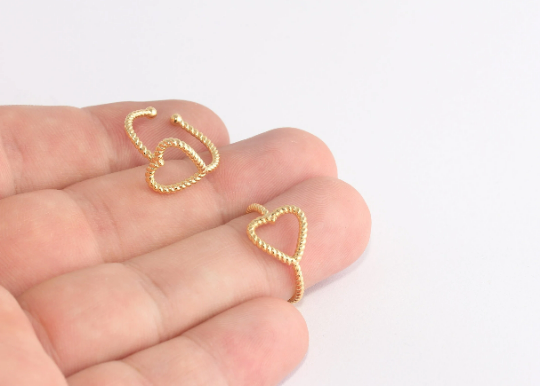 16-17mm 24k Shiny Gold Heart Rings, Gold Heart Shaped, XP251