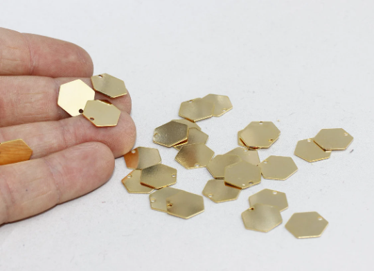 12mm Shiny Gold Hexagon Disc, Stamping Blank, Hexagon, BRT379