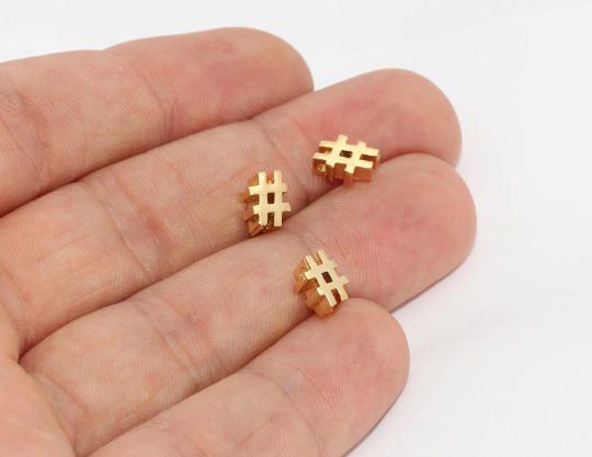 7x9mm 24k Shiny Gold Hashtag Pendant, Mini Hashtag , Gold MTE807