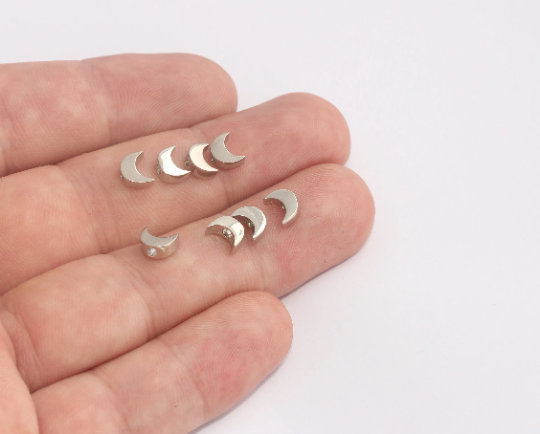 5x6mm Rhodium Plated Moon Charms, Crescent Moon Charm, SLM366