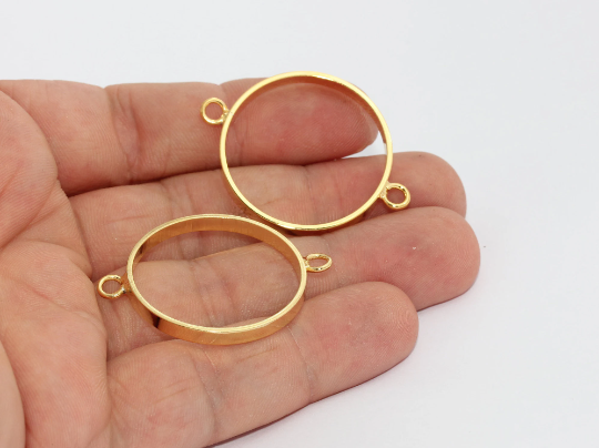 30x40mm 24k Shiny Gold Frame Pendant, Open Round MTE1414