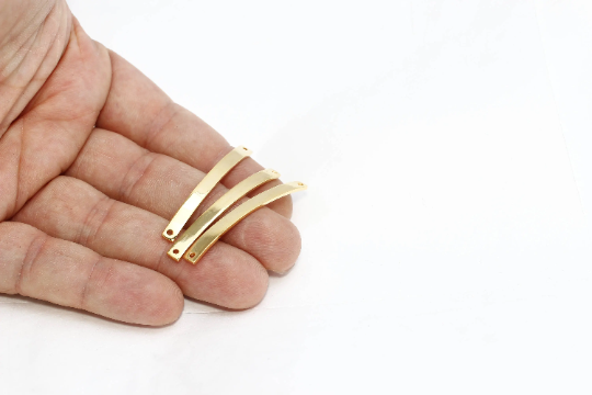 4x46mm 24k Shiny Gold Curved Bar, Bracelet Connector, MTE223