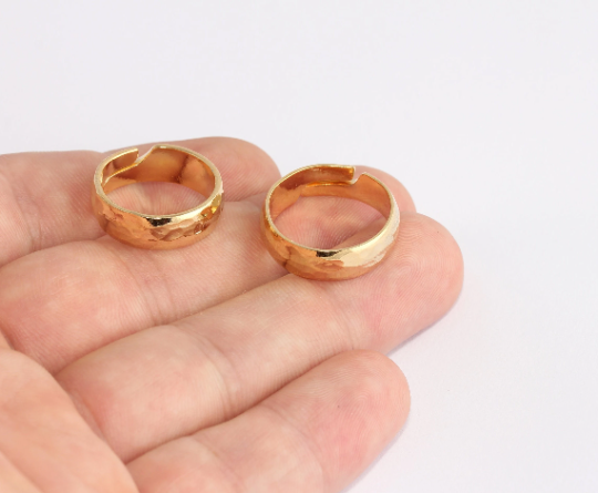 17-18mm 24k Shiny Gold Hammered Ring, Minimalist Ring XP122