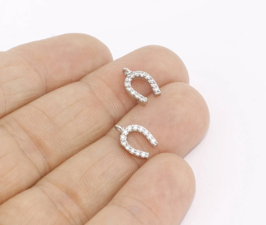 Silver Plated CZ Horseshoe Charms
