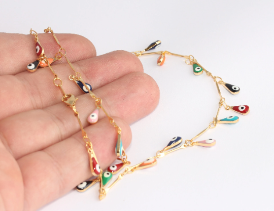 17'' 24k Shiny Gold Necklace, Evil Eye Beaded Necklace Chain, CHK731-1