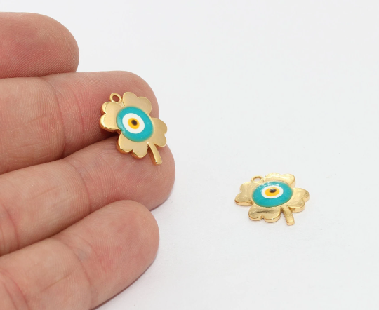15x17mm 24k Shiny Gold Clover Charms, Evil Eye,Daisy, MTE1332