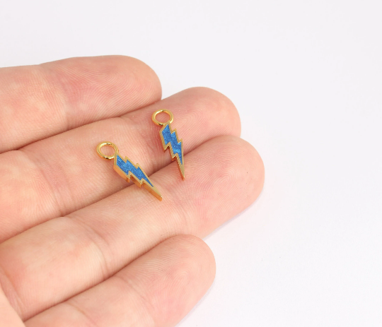 5x20mm 24 Ayar Parlak Altın Tılsımlar, Mavi Şimşek Tılsımı, MTE760