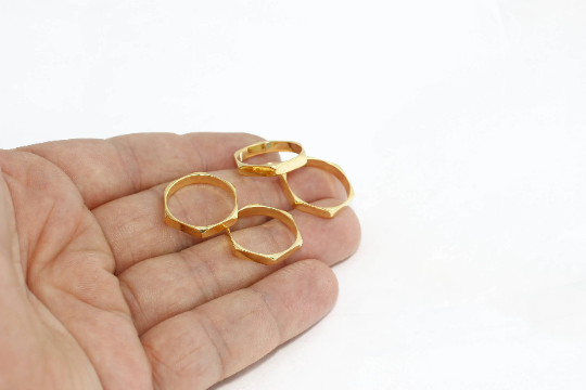 No7 24k Shiny Gold Hexagon Ring, Honeycomb Ring, Gold, AE120