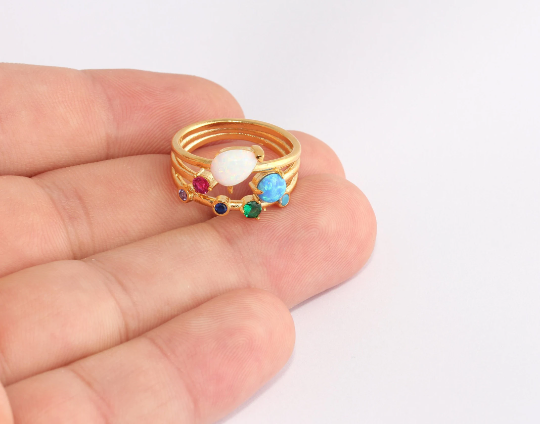 16mm 24k Shiny Gold Triple Ring, CZ Mixed Stone Sky Ring, SLM907